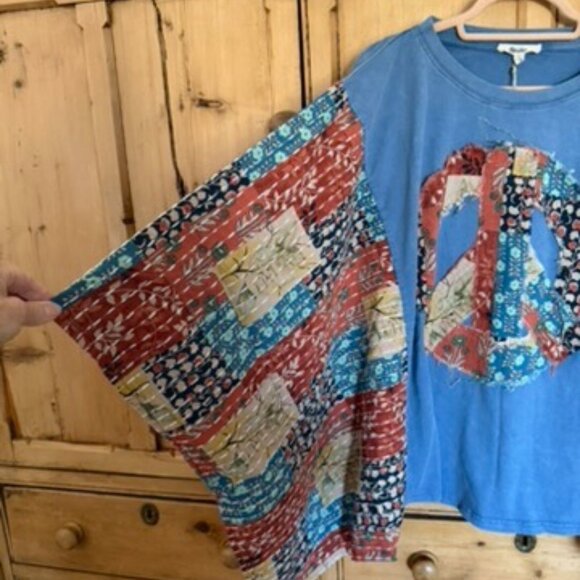 BLUE VELVET PATCHWORK PEACE SIGN PONCHO TOP NWT - Picture 9 of 9